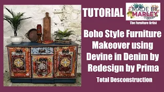 Boho Style Furniture Makeover using Devine in denim redesign by prima