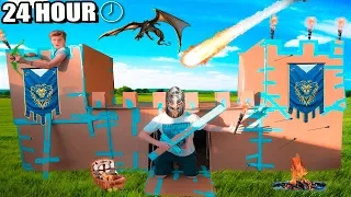 24 HOUR CASTLE BOX FORT CHALLENGE!! 📦🏰 Sword Fighting, Archery & More!!!