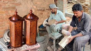 The Fascinating Process of Making Hand Carved Wooden Lamp || How to Build a Large Wooden Desk Lamp