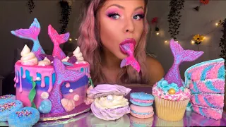 ASMR EDIBLE MERMAID TAILS, MERMAID CAKE, MERINGUE CLAM, MACARONS, OREO MUKBANG 먹방 HUNNIBEE ASMR