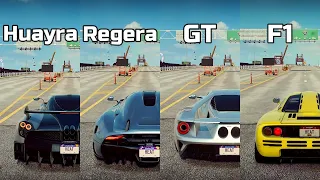 NFS Heat: Pagani Huayra BC vs Koenigsegg Regera vs Ford GT vs McLaren F1 - Drag Race