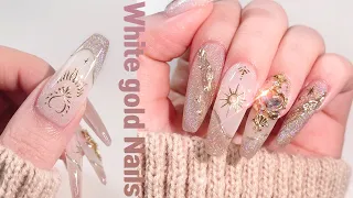 Pretty white gold nail art✨🤍 Polygel Extension / Hologram Magnet / Nails asmr