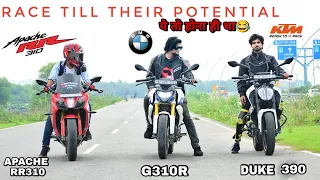 BMW G310R Vs DUKE 390 Vs APACHE RR310 | Triple Battle | Long Race