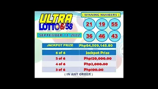 Pcso Lotto Draw Results(September 11,2022)Jackpot Prize:6/49-P68.4M+ 6/58-P64.5M+