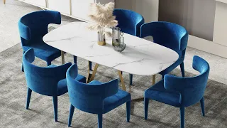 Luxury Nordic Modern Square Marble Dining Table Set 6 Chairs 8 Seater Kitchen Dining Room Furniture