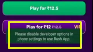 Please disable developer option in phone setting to use rush app | Rush app developer option problem