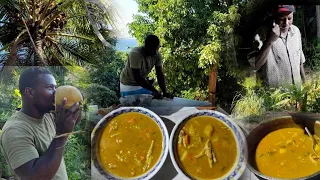 pumpkin soup w chicken foot - outdoor cooking with family and friends