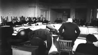 Vidkun Quisling arrives at the Court House and is sentenced to death in Oslo, Nor...HD Stock Footage