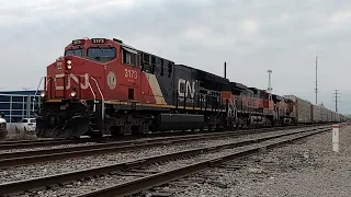 A couple of trains on a cloudy Michigan day.
