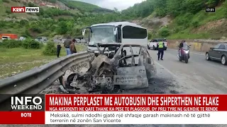 Klan News - Makina përplaset me autobusin dhe shpërthen në flakë