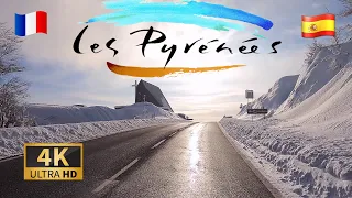 DRIVING Western PYRENEES with SNOW!!, Auñamendi, SPAIN FRANCE, RONCESVALLES I 4K 60fps