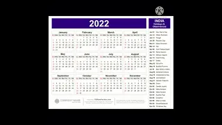 Year 2022 full calender with holidays detail