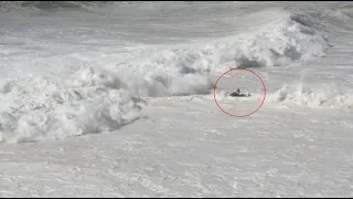 When things go wrong!  Huge Waves Flip Jetski and Throws Rider - Rescue in Nazare