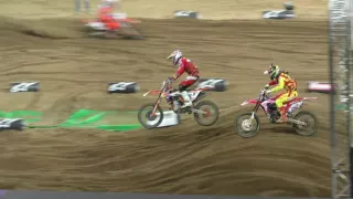 Jeffrey Herlings fights his way through the pack to pass Dungey for the win in the SMX Cup