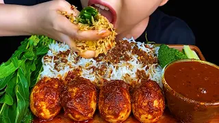 MUKBANG EATING||SPICY BOILED CHICKEN EGG TOMATO CURRY, SPICY FISH PASTE & WHITE RICE