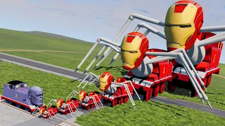 Big & Small CURSED Thomas.EXE Iron Man vs Thanos the Tank Engine Train | BeamNG.Drive