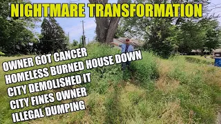 OWNER GOT CANCER, HOUSE BURNED, CITY DEMOLISHED IT. OVER GROWN LAWN TRANSFORMATION for FREE