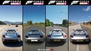 Forza Horizon 2 vs Horizon 3 vs Horizon 4 vs Horizon 5 - Porsche Carrera GT Sound Comparison