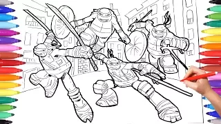 TEENAGE MUTANT NINJA TURTLES Coloring Pages for Kids | TMNT Leonardo Raffaello Donatello Mickey