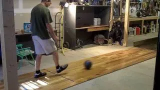 Practice Bowling at Home Basement Bowling Hit Your Mark Homemade Home Made Lane Ball Is normal size