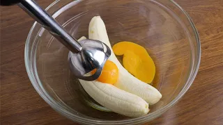 mix 2 bananas and 2 eggs, in just 10 minutes ! Irresistible dessert with no oven, no flour!