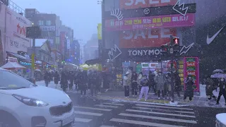 [4K] Walking an hour of heavy snow in Hongdae, Seoul 2021.12