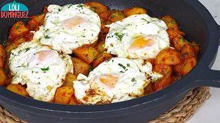 PATATAS (PAPAS) AL AJILLO CON HUEVOS. Una receta tradicional, fácil y económica - Semana Santa.