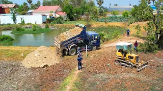 Perfect First Start New Project Land Fill Up Dozer Push Soils Fill Land With Dump Truck 5Ton