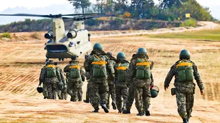 Airborne Soldiers Jumps with Parachute at a Drop Zone Near Kunsan Air Base, South Korea