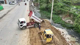 Amazing Bulldozer KOMATSU D2P Moving dirt Clearing Road with 5 Ton Truck Unloading