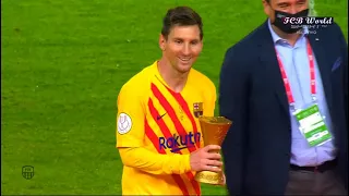 Leo Messi lifting the MVP award in Copa Del Rey final