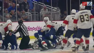 Noel Acciari Injured During Tampa Bay Lightning Vs Florida Panthers Line Scrum