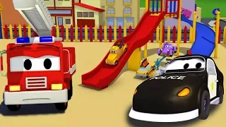 Bilpatrullens brandbil och polisbil: Kraschen på rutschbanan| Bil- & lastbilsserier för barn