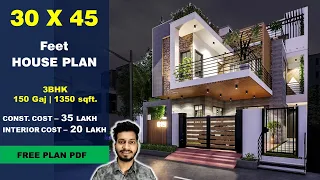 30x45 Duplex House Plan | 150 Gaj | 1350 sqft | 3BHK House plan 3D | 30 by 45 ka Naksha || DV Studio