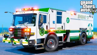 GTA 5 Firefighter Mod St. Patrick's Day Themed Firetruck Responding To Emergency Calls