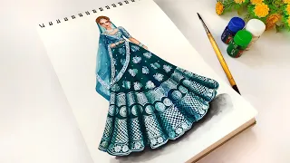 How to draw beautiful traditional lehenga drawing | lehenga illustration