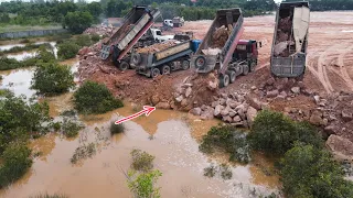 Ep86| Best Technique Komatsu Dozers Ft Dump Trucks Shipping and Pushing Stone to Filling Big Land
