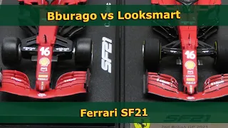 Bburago vs Looksmart - Charles Leclerc's Ferrari SF21 1:43 scale model cars comparison