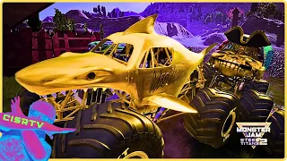 Monster Jam ADVENTURE Pirate Treasure Hunt | MEGALODON Chases CAPTAIN'S CURSE at GRAVE DIGGER Castle