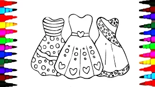 How To Draw Girls BARBIE Dress - Coloring Pages Videos for Kids with Rainbow Colored Markers