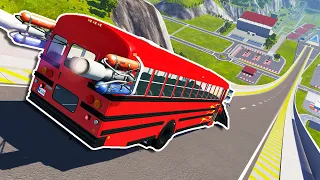 New ROCKET SCHOOL BUS Destroys CAR JUMP ARENA! New Bus Mod! - BeamNG Drive Mods