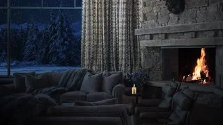 Cozy Cabin In The Mountains Ambience, Snow Falling, Fireplace & Wind Sounds, 3 Hours Cozy Cabin ASMR