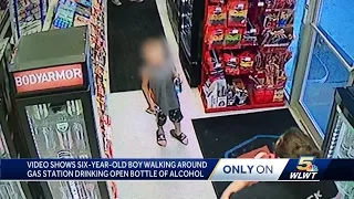 Video shows 6-year-old walking around gas station drinking bottle of alcohol