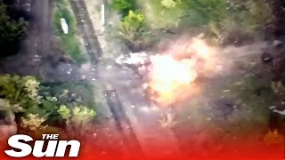 Russian tank blown to pieces by Ukrainian missile