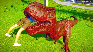 RED Tyrannosaurus Rex vs Indoraptor, Majungasaurus and Team Spinosaurus - DINOSAURS BATTLEGROUND
