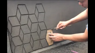 Design And Build 3D Drawings From Cement With Creative Tool Skills On Concrete Fence Wall