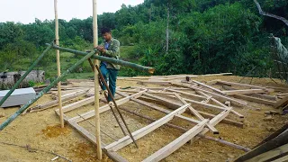 How To Building House Log Cabin In The Forest, Transportation of cement roofs, Green Forest Life Ep2