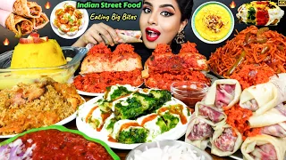 ASMR Eating Spicy Masala Pav Bhaji,Chicken Biryani,Noodles Indian Street Food ASMR Eating Mukbang