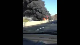 Truck on fire after collision