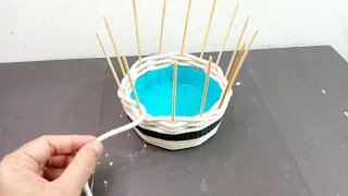 DIY unique Flower Vase with jute rope, plastic Container and Chop Stick/Jute craft ideas